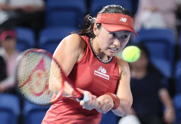 September 28, 2023, Tokyo, Japan - Misaki Doi of Japan returns the ball against Maria Sakkari of Greece during the second round match of the Toray pan Pacific Open tennis tournament at the Ariake Colosseum in Tokyo on Thursday, September 28, 2023. Doi was defeated by Sakkari 3-6, 1-6 and withdrew from her professional carrier. (photo by Yoshio Tsunoda AFLO) Noxthirdxpartyxsales  (0306213861st)