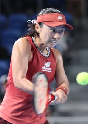 September 28, 2023, Tokyo, Japan - Misaki Doi of Japan returns the ball against Maria Sakkari of Greece during the second round match of the Toray pan Pacific Open tennis tournament at the Ariake Colosseum in Tokyo on Thursday, September 28, 2023. Doi was defeated by Sakkari 3-6, 1-6 and withdrew from her professional carrier. (photo by Yoshio Tsunoda AFLO) Noxthirdxpartyxsales  (0306213877st)