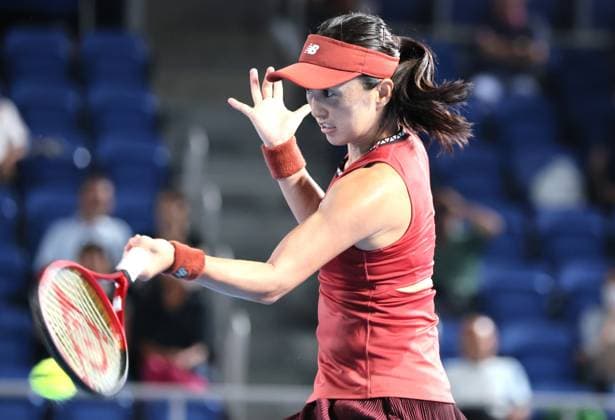 September 28, 2023, Tokyo, Japan - Misaki Doi of Japan returns the ball against Maria Sakkari of Greece during the second round match of the Toray pan Pacific Open tennis tournament at the Ariake Colosseum in Tokyo on Thursday, September 28, 2023. Doi was defeated by Sakkari 3-6, 1-6 and withdrew from her professional carrier. (photo by Yoshio Tsunoda AFLO) Noxthirdxpartyxsales  (0306213892st)