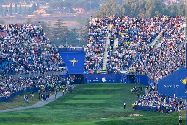 Golf match - Ryder Cup 2023 Tribune Tee 1 during the Ryder Cup 2023 at Marco Simone Golf & Country Club on September 29, 2023 in Rome Italy. Rome Italy  Copyright: xIPAxSport ABACAx BRIPASport20230929_370 IPAxSport ABACAx BRIPASport20230929_370