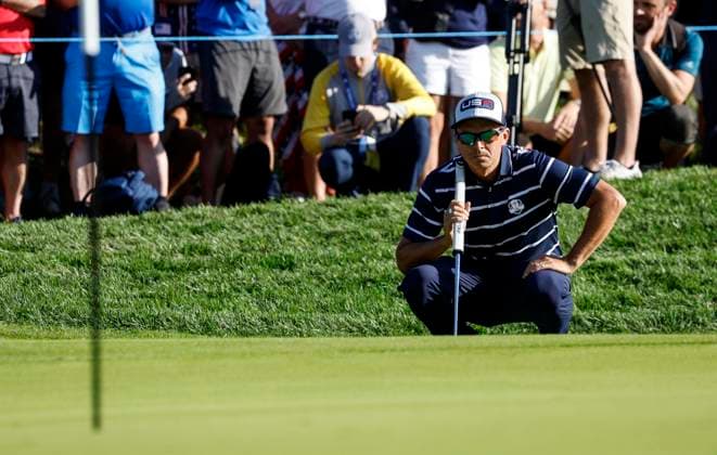 September 29, 2023, Rome: US teams golfer Rickie Fowler in action during the Foursomes matches on the first day of the 2023 Ryder Cup golf tournament at Marco Simone Golf Club in Guidonia, near Rome, Italy, 29 September 2023. The 44th Ryder Cup matches between the US and Europe will be held in Italy from 29 September to 01 October 2023. ANSA FABIO FRUSTACI 2023 Ryder Cup golf tournament - Foursome matches  - ZUMAa110 20230929_zaf_a110_021 Copyright: xFabioxFrustacix