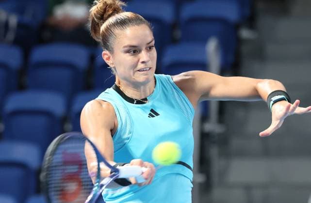 September 29, 2023, Tokyo, Japan - Maria Sakkari of Greece returns the ball against Caroline Garcia of France during the quarter final match of the Toray pan Pacific Open tennis tournament at the Ariake Colosseum in Tokyo on Friday, September 29, 2023. (photo by Yoshio Tsunoda AFLO) Noxthirdxpartyxsales  (0306328059st)