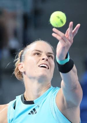 September 29, 2023, Tokyo, Japan - Maria Sakkari of Greece tosses the ball to deliver a service against Caroline Garcia of France during the quarter final match of the Toray pan Pacific Open tennis tournament at the Ariake Colosseum in Tokyo on Friday, September 29, 2023. (photo by Yoshio Tsunoda AFLO) Noxthirdxpartyxsales  (0306328066st)