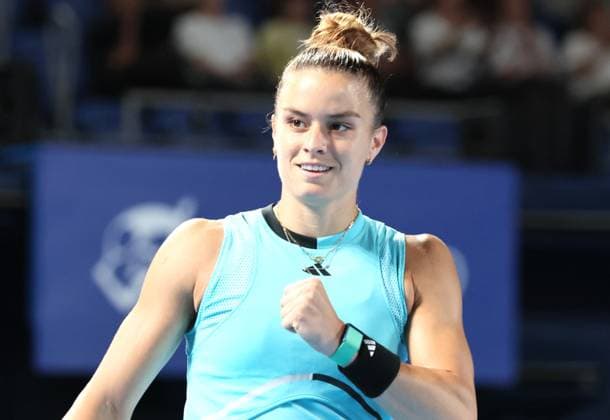 September 29, 2023, Tokyo, Japan - Maria Sakkari of Greece smiles as she defeated Caroline Garcia of France during the quarter final match of the Toray pan Pacific Open tennis tournament at the Ariake Colosseum in Tokyo on Friday, September 29, 2023. (photo by Yoshio Tsunoda AFLO) Noxthirdxpartyxsales  (0306328103st)