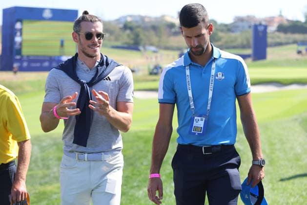 Golf, Ryder Cup in Rom, Tag 1 - Gareth Bale und Novak Djokovic als Zuschauer Rome, Italy 29.09.2023: Gareth Bale and Novak Djokovic, Foursomes Session at RYDER CUP 2023 at Marco Simone Golf & Country Club di Guidonia Montecelio, Roma  Copyright: xMarcoxIacobucci IPAxSportx xipa-x xx IPA_40649043 IPA_IPA40649043