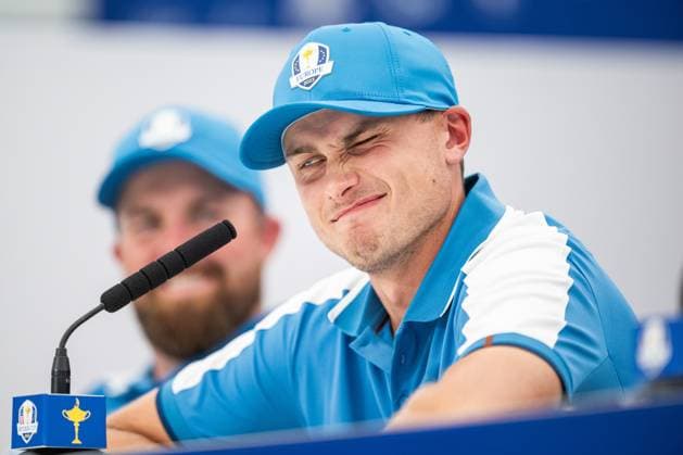 230929 Ludvig Aberg of Team Europe at a press conference during the first round of the Ryder Cup on September 29, 2023 in Rome Photo Mathias Bergeld BILDBYRAN kod MB MB0736 golf ryder cup day 1 bbeng round 1 presskonferens press conference  Copyright: MATHIASxBERGELD BB230929MB035