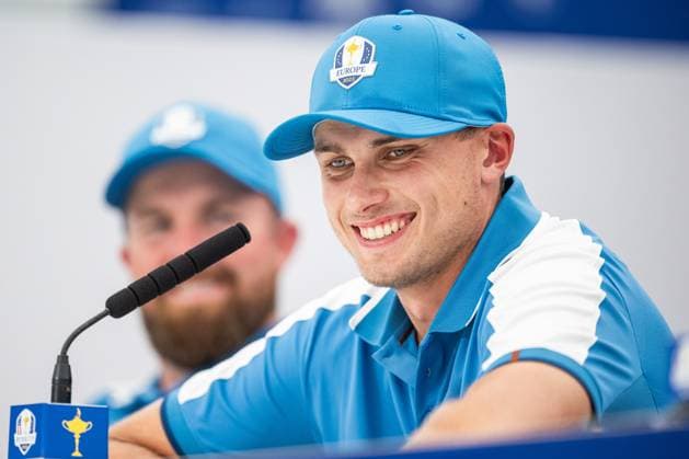 230929 Ludvig Aberg of Team Europe at a press conference during the first round of the Ryder Cup on September 29, 2023 in Rome Photo Mathias Bergeld BILDBYRAN kod MB MB0736 golf ryder cup day 1 bbeng round 1 presskonferens press conference  Copyright: MATHIASxBERGELD BB230929MB036
