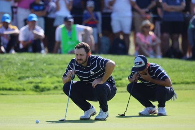 Golf match - Ryder Cup 2023 Rome, Italy 29.09.2023: Scottie Scheffler of USA, Sam Burns of USA during Foursomes Session at RYDER CUP 2023 at Marco Simone Golf & Country Club di Guidonia Montecelio, Roma Rome Italy  Copyright: xIPAxSport ABACAx BRIPASport20230929_508 IPAxSport ABACAx BRIPASport20230929_508