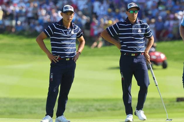 Golf match - Ryder Cup 2023 Rome, Italy 29.09.2023: Rickie Fowler of USA, Collin Morikawa of USA during Foursomes Session at RYDER CUP 2023 at Marco Simone Golf & Country Club di Guidonia Montecelio, Roma Rome Italy  Copyright: xIPAxSport ABACAx BRIPASport20230929_520 IPAxSport ABACAx BRIPASport20230929_520