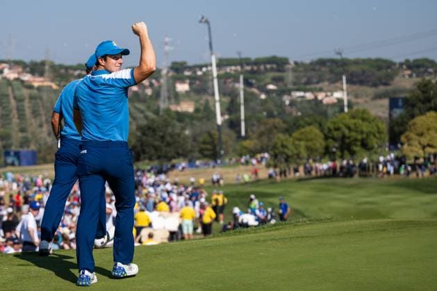 230929 Viktor Hovland of Team Europe celebrates after a foursome match during day one of the Ryder Cup on September 29, 2023 in Rome Photo Mathias Bergeld BILDBYRAN kod MB MB0736 golf ryder cup day 1 bbeng round 1 jubel  Copyright: MATHIASxBERGELD BB230929MB101