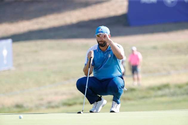29th September 2023; Marco Simone Golf and Country Club, Guidonia Montecelio, Rome, Italy; The 44th Ryder Cup Matches , Europe versus USA, Day 1; Jon Rahmn on his way to winning his match with partner Tyrrell Hatton  ActionPlus12558567 NaFoto