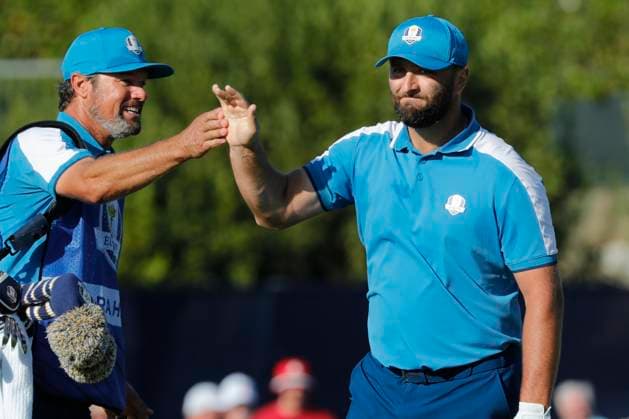 29th September 2023; Marco Simone Golf and Country Club, Guidonia Montecelio, Rome, Italy; The 44th Ryder Cup Matches , Europe versus USA, Day 1; Jon Rahm celebrates winning a hole on his way to winning his match with partner Tyrrell Hatton  ActionPlus12558551 NaFoto
