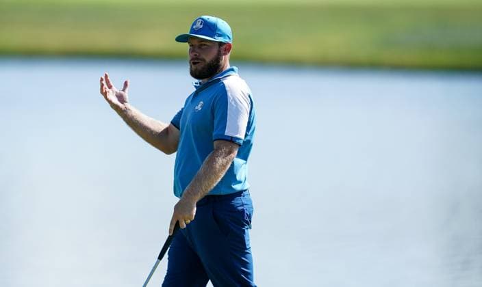 2023 Ryder Cup, Marco Simone Golf and Country Club, Rome, Italy 29 9 2023 Tyrell Hatton reacts Tyrell Hatton reacts 29 9 2023  Copyright: x INPHO MatteoxCiambellix DSC03836