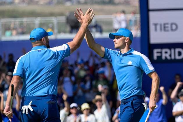 Golf match - Ryder Cup 2023 Jon Rahm (ESP) Nicolai Hojgaard (DEN) during the Ryder Cup 2023 at Marco Simone Golf & Country Club on September 29, 2023 in Rome Italy. Rome Italy  Copyright: xIPAxSport ABACAx BRIPASport20230929_607 IPAxSport ABACAx BRIPASport20230929_607