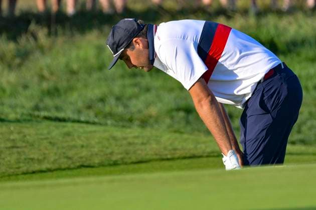 September 30, 2023, ROME: US™team golfer Scottie Scheffler in actions during the Fourballs matches on the second day of the 2023 Ryder Cup golf tournament at Marco Simone Golf Club in Guidonia, near Rome, Italy, 30 September 2023. The 44th Ryder Cup matches between the US and Europe will be held in Italy from 29 September to 01 October 2023. ANSA ETTORE FERRARI 2023 Ryder Cup golf tournament  - ZUMAa110 20230930_zaf_a110_016 Copyright: xEttorexFerrarix