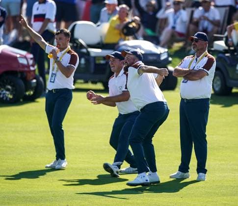 2023 Ryder Cup, Marco Simone Golf and Country Club, Rome, Italy 30 9 2023 Morning Foursome Matches Shane Lowry celebrates Shane Lowry celebrates 30 9 2023  Copyright: x INPHO MatteoxCiambellix DSC06095