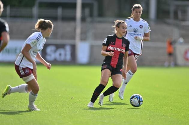 Lara Marti B04, 30 in the offense, 30 09 2023, Leverkusen Germany , football,google pixel womens Bundesliga bayer 04 Leverkusen 1 FC Nürnberg, DFB DFL REGULATES PROHIBIT ANY USE OF PHOTOGRAPHS AS IMAGE SEQUENCES AND OR QUASI VIDEO xmkx