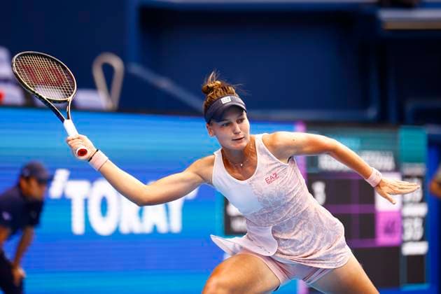 October 1, 2023, Tokyo, Japan: Veronika KUDERMETOVA (RUS) in action against Jessica PEGULA (USA) during the singles final match of the Toray Pan Pacific Open Tennis Tournament 2023 at the Ariake Coliseum. The tournament is held from September 25 to October 1st. Tokyo Japan - ZUMAm191 20231001_aap_m191_013 Copyright: xRodrigoxReyesxMarinx