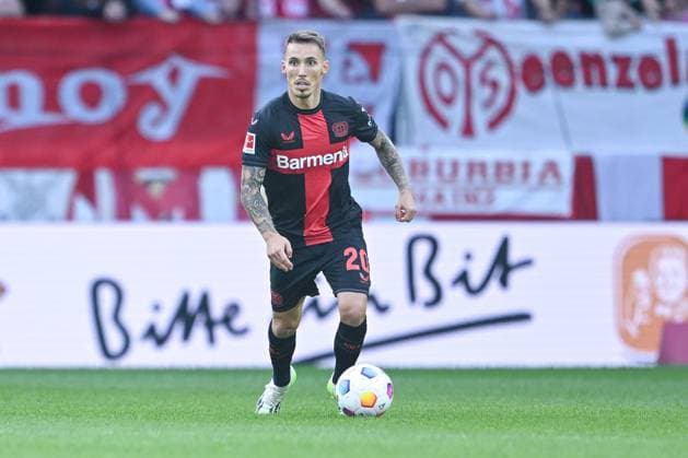 30 09 2023, Football, Bundesliga, 6 match day season 2023 2024, 1 FSV Mainz 05 Bayer Leverkusen, Alex Grimaldo Bayer Leverkusen xRHR PHOTO TKx Copyright: RHR-FOTOx RHR-FOTO TK
