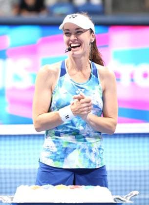 October 1, 2023, Tokyo, Japan - Swiss tennis legend Martina Hingis is celebrated for her birthdayas she plays a doubles game for exhibition match after the final of the Toray Pan Pacifc Open tennis tournament at the Ariake Colosseum in Tokyo on Sunday, October 1, 2023. (photo by Yoshio Tsunoda AFLO) Noxthirdxpartyxsales  (231127590)