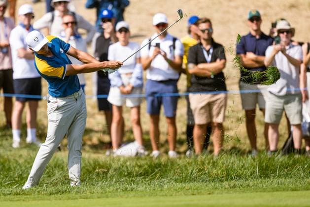 231001 Ludvig Aberg of Team Europe in a singles match during day three of the Ryder Cup on October 1, 2023 in Rome Photo Mathias Bergeld BILDBYRAN kod MB MB0738 golf ryder cup day 3 bbeng  Copyright: MATHIASxBERGELD BB231001MB015