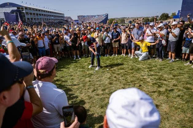 231001 Sam Burns of Team USA in a singles match during day three of the Ryder Cup on October 1, 2023 in Rome Photo Mathias Bergeld BILDBYRAN kod MB MB0738 golf ryder cup day 3 bbeng  Copyright: MATHIASxBERGELD BB231001MB020
