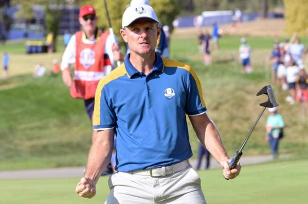 October 1, 2023, Rome: Europe teams golfer English Justin Rose celebrates during the Single matches on the last day of the 2023 Ryder Cup golf tournament at Marco Simone Golf Club in Guidonia, near Rome, Italy, 1st October 2023. The 44th Ryder Cup matches between the US and Europe will be held in Italy from 29 September to 01 October 2023. ANSA ETTORE FERRARI 2023 Ryder Cup golf tournament - Single matches  - ZUMAa110 20231001_zaf_a110_046 Copyright: xEttrorexFerrarix