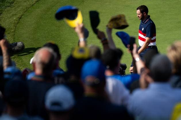 231001 Patrick Cantlay of team USA in a singles match during day three of the Ryder Cup on October 1, 2023 in Rome Photo Mathias Bergeld BILDBYRAN kod MB MB0738 golf ryder cup day 3 bbeng  Copyright: MATHIASxBERGELD BB231001MB029