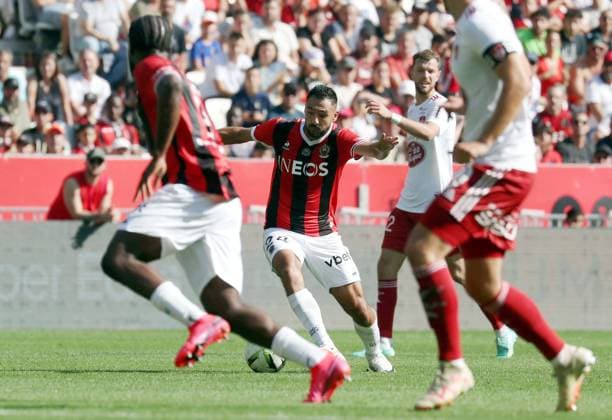 FOOT OGCN-BREST 01-10-23 PHOTOPQR NICE MATIN Jean François Ottonello ; Nice ; 01 10 2023 ; OGC Nice Stade Brestois - 7eme journee de championnat de France de football 2023 24, Allianz Riviera - 24- Gaetan Laborde Nice France  Copyright: xPHOTOPQR NICExMATIN MAXPPPxJeanxFrançoisxOttonellox 20231001NIM7752 20231001NIM7752