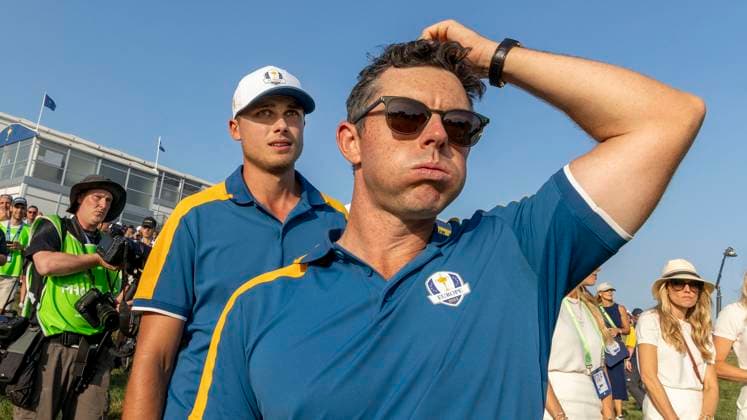 ROM 2023 10 01 Day 3 Singles Matches Europe beat USA in the Ryder Cup here is Ludvig Aberg Sweden together with Rory McIlroy when the win is a fact Photo Christer Höglund TT code 40750 Rome Italy GOLF x40750x  Copyright: xChristerxHöglund TTx RYDER CUP 2023