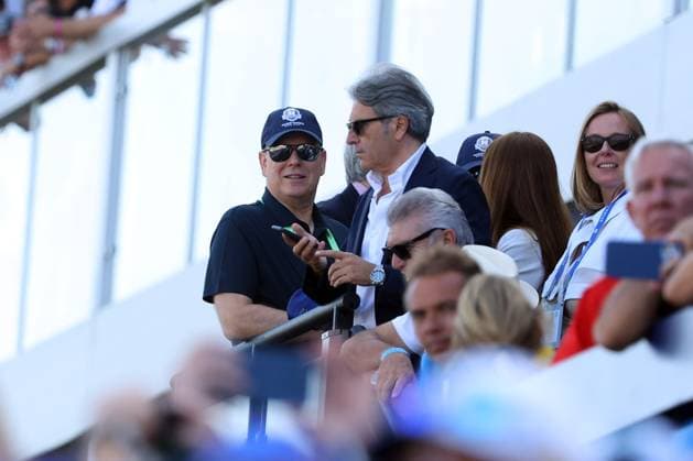 Rome, Italy 01.10.2023: Coni President Giovanni MalagÃ² with Albert II of Monaco and Lavinia Biagiotti on the stand at RYDER CUP 2023 at Marco Simone Golf Country Club di Guidonia Montecelio, Roma  Copyright: xmarcoxiacobuccix xipa-agency.netx xmarcoxiacobuccix IPA_40704687 IPA_IPA40704687