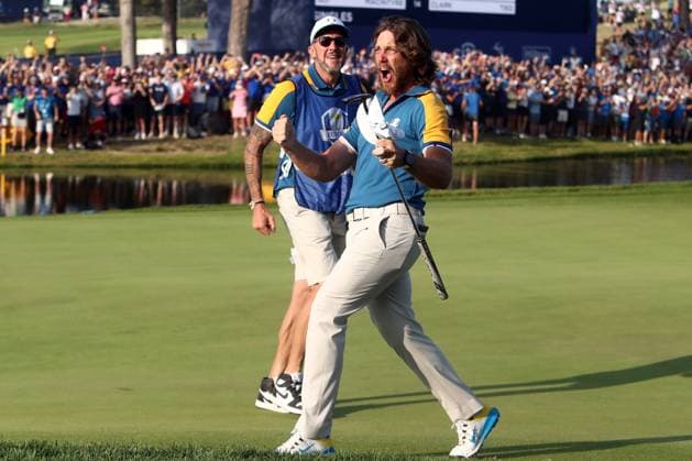 Rome, Italy 01.10.2023: Tommy FLEETWOOD score the last point at SINGLES MATCHES and Europe team win the trophy at RYDER CUP 2023 at Marco Simone Golf Country Club di Guidonia Montecelio, Roma  Copyright: xmarcoxiacobuccix xipa-agency.netx xmarcoxiacobuccix IPA_40705237 IPA_IPA40705237