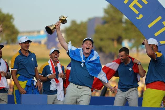 Golf match - Ryder Cup 2023 Rome, Italy 01.10.2023: Sepp STRAKA, Award ceremony, Europe team win trophy after singles matches RYDER CUP 2023 at Marco Simone Golf Country Club di Guidonia Montecelio, Roma Rome Italy  Copyright: xIPAxSport ABACAx BRIPASport20231002_438 IPAxSport ABACAx BRIPASport20231002_438