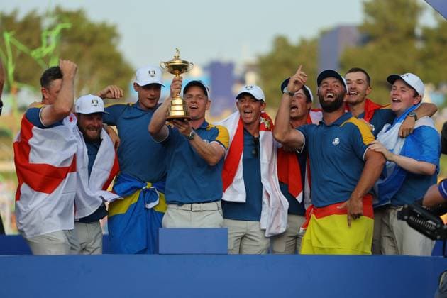 Golf match - Ryder Cup 2023 Rome, Italy 01.10.2023: Award ceremony, Europe team win trophy after singles matches RYDER CUP 2023 at Marco Simone Golf Country Club di Guidonia Montecelio, Roma Rome Italy  Copyright: xIPAxSport ABACAx BRIPASport20231002_449 IPAxSport ABACAx BRIPASport20231002_449