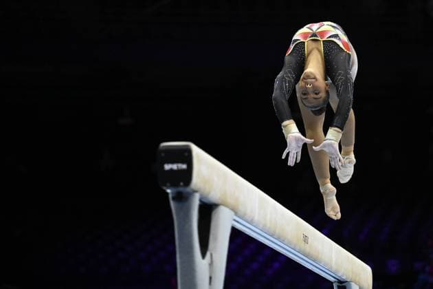Bilder des Jahres 2023, Sport 10 Oktober Sport Themen der Woche KW40 Sport Bilder des Tages Belgian Jutta Verkest pictured in action during the women s qualifications at the Artistic Gymnastics World Championships, in Antwerp, Monday 02 October 2023. The Worlds take place in Antwerp from 30 September to 08 October. DIRKxWAEM  x75875922x