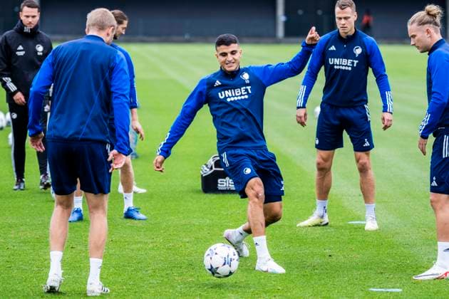 Mohamed Elyounoussi FC Copenhagen train at Frederiksberg, Monday 2 October 2023 The team will meet Bayern Munich in the Champions League on Tuesday in a match played at Parken, Copenhagen Photo Martin Sylvest 2023 , Copenhagen Denmark  Copyright: MartinxSylvest MartinxSylvestx COP14717 spdk20231002-123222-L