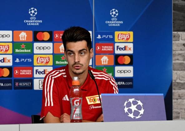 Football, men, 2023 2024 season, Champions League, 1 FC Union Berlin press conference at An der Alten Försterei stadium, Diogo Leite 1 FC Union Berlin , 02 10 2023, Copyright: xMatthiasxKochx