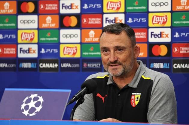 Franck HAISE (entraineur RC Lens) lors de la confÃ rence de presse d avant-match de Ligue des Champions entre le RC Lens et Arsenal, stade Bollaert-Delelis, le 2 octobre 2023 FOOTBALL : RC LENS vs ARSENAL - LIGUE DES CHAMPIONS - CONFERENCE PRESSE AVANT-MATCH - 02 10 2023 LaurentSanson Panoramic 