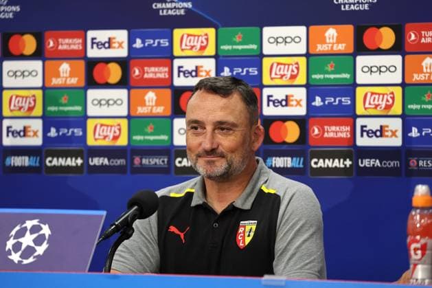 Franck HAISE (entraineur RC Lens) lors de la confÃ rence de presse d avant-match de Ligue des Champions entre le RC Lens et Arsenal, stade Bollaert-Delelis, le 2 octobre 2023 FOOTBALL : RC LENS vs ARSENAL - LIGUE DES CHAMPIONS - CONFERENCE PRESSE AVANT-MATCH - 02 10 2023 LaurentSanson Panoramic 