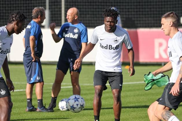 SOCCER - UEFA CL, RBS vs Sociedad SALZBURG,AUSTRIA,02.OCT.23 - SOCCER - UEFA Champions League, group stage, Red Bull Salzburg vs Real Sociedad, preview, training RBS. Image shows Karim Konate (RBS).  GEPAxpictures xMathiasxMandl