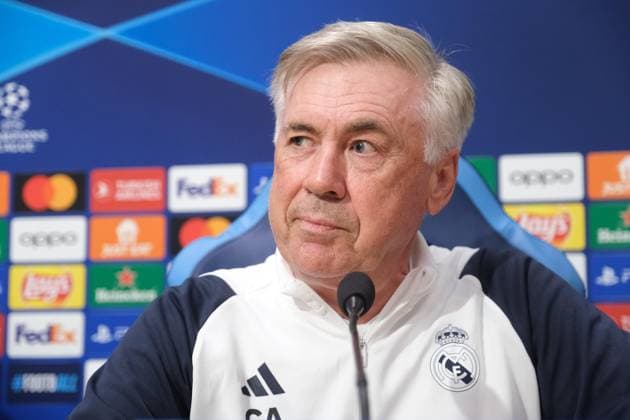 Italy: press conference, PK, Pressekonferenz Real Madrid CL Real Madrid s italian coach Carlo Ancelotti during press conference Real Madrid before UEFA Champions League match against SSC Napoli at the Diego Armando Maradona stadium October 02, 2023, in Naples, Italy. DSCF9233 Copyright: xAntonioxBalascox