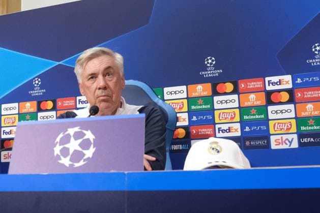 Italy: press conference, PK, Pressekonferenz Real Madrid CL Real Madrid s italian coach Carlo Ancelotti during press conference Real Madrid before UEFA Champions League match against SSC Napoli at the Diego Armando Maradona stadium October 02, 2023, in Naples, Italy. DSCF9238 Copyright: xAntonioxBalascox