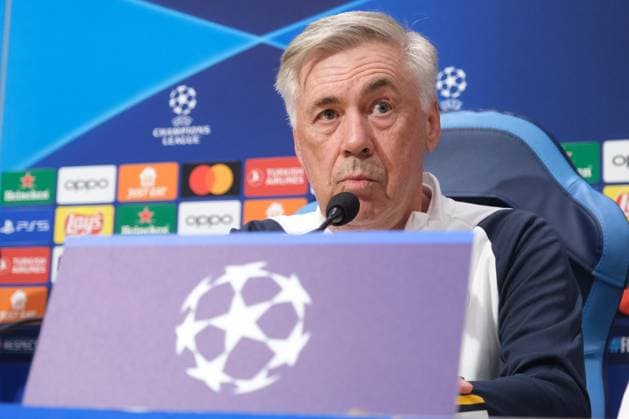Italy: press conference, PK, Pressekonferenz Real Madrid CL Real Madrid s italian coach Carlo Ancelotti during press conference Real Madrid before UEFA Champions League match against SSC Napoli at the Diego Armando Maradona stadium October 02, 2023, in Naples, Italy. DSCF9246 Copyright: xAntonioxBalascox