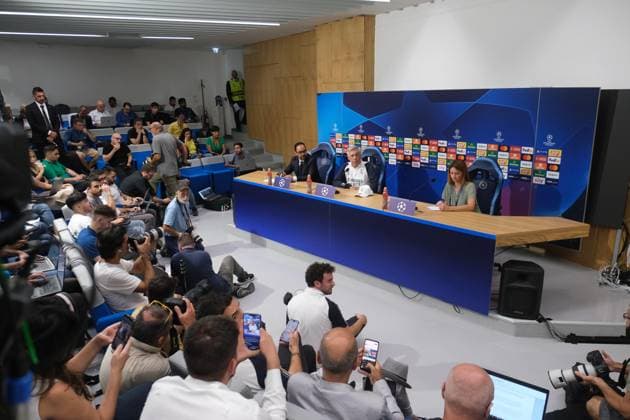 Italy: press conference, PK, Pressekonferenz Real Madrid CL Real Madrid s italian coach Carlo Ancelotti during press conference Real Madrid before UEFA Champions League match against SSC Napoli at the Diego Armando Maradona stadium October 02, 2023, in Naples, Italy. DSCF9287 Copyright: xAntonioxBalascox