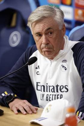Italy: press conference, PK, Pressekonferenz Real Madrid CL Real Madrid s italian coach Carlo Ancelotti during press conference Real Madrid before UEFA Champions League match against SSC Napoli at the Diego Armando Maradona stadium October 02, 2023, in Naples, Italy. ABPH9969 Copyright: xAntonioxBalascox