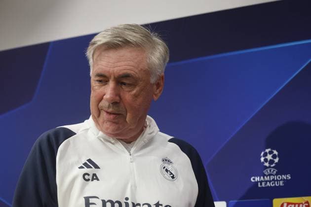 press conference, PK, Pressekonferenz Mister Carlo Ancelotti 2 10 2023 Naples, Diego Armando Maradona Stadium, press conference for the champions match between Napoli and Real Madrid In photo: Coach Real Madrid Carlo Ancelotti NAPOLI Stadio Diego Armando Maradona CAMPANIA ITALIA Copyright: xFABIOxSASSOxFabioxSassox IMG_7729