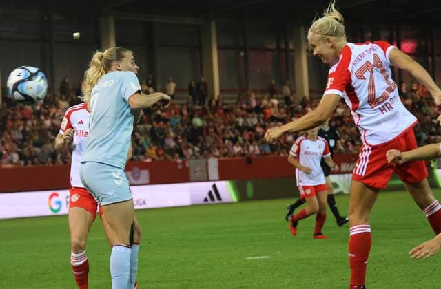 Bayerns 21 Pernille HARDER heads the ball into the goal for 1 0 Womens soccer, Bayern Muenchen Koeln, 2 10 2023 Womens soccer Bundesliga, FC Bayern Munich 1 FC Cologne, 2 match day, 2023 2024 season in Munich, F C B A Y E R N C A M P U S, Germany source copyright credit Oryk HAIST xFRAUENFUSSBALL_FCB-KOEx