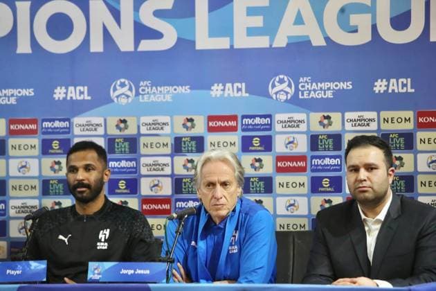 October 2, 2023, Tehran, Iran: Hilal s Portuguese coach JORGE JESUS (C) speaks during a presser, on the eve of the the AFC Champions League Group D football match between IranÃ¢â‚¬â ¢s Nassaji Mazandaran and Saudi ArabiaÃ¢â‚¬â ¢s Al-Hilal. Tehran Iran - ZUMAi98_ 0306798938st Copyright: xFfirix