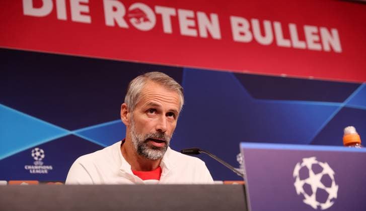 RB Leipzig PK Champions League Leipzig, 03 10 2023, Red Bull Arena, UEFA Champions League , RB Leipzig press conference the day before RBL v Manchester City , In picture coach Marco Rose RB Leipzig , Picture Point