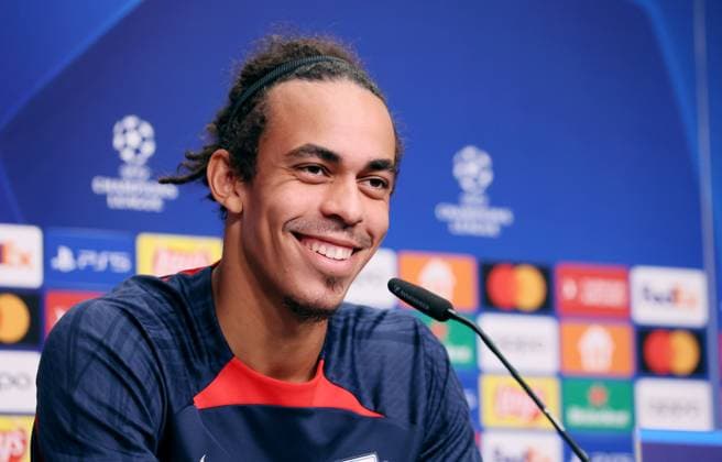 RB Leipzig PK Champions League Leipzig, 03 10 2023, Red Bull Arena, UEFA Champions League , RB Leipzig press conference the day before RBL v Manchester City , In picture Yussuf Poulsen, player of RB Leipzig , Picture Point